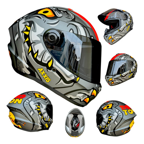 Casco Moto Gris Rojo Axxis Dinotoon Certificado Ece 2206 