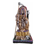 Figura Santa Muerte Azteca Penacho Millonario 32 Cm Resina 