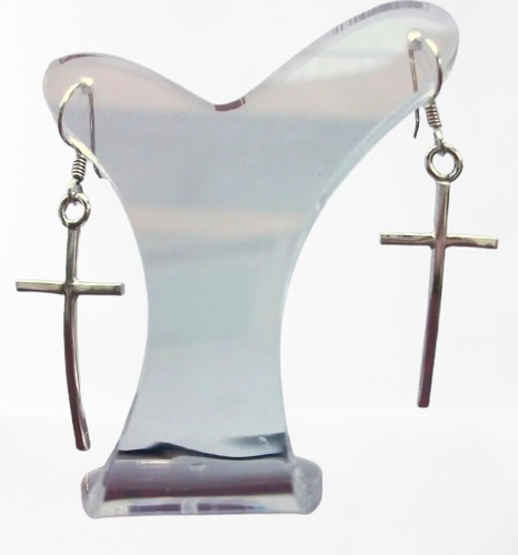 Aretes De Cruz Larga Esbelta En Plata Sterling .925 Solida