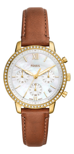 Reloj Mujer Fossil Neutra De Piel 36mm Correa Marrón