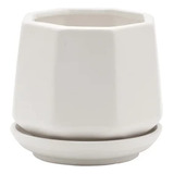 Maceta Hexagonal Blanca Mate Con Platillo Para Coleccionista