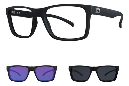 Óculos De Grau Hb Switch + 2 Clip Ons Black E Blue Original