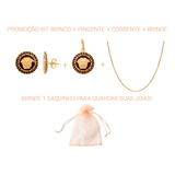 Kit Brinco + Pingente Grego Medusa + Corrente Banhado A Ouro
