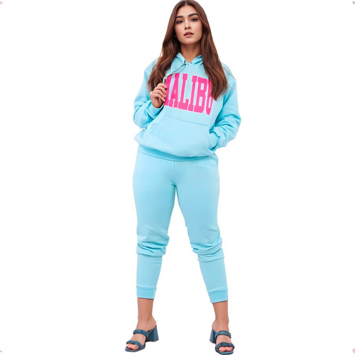 Conjunto Feminino Malibu Moletom Canguru Blusa Calça Inverno