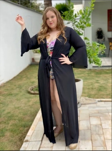 Saída De Praia Vestido Canga Manga Kimono Plus Size Oferta