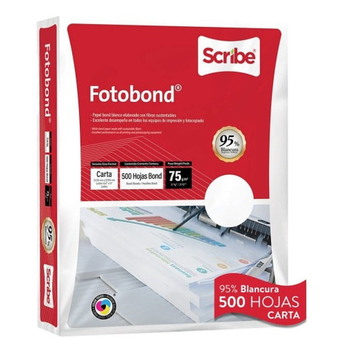 Papel Bond Blanco Carta Fotobond Paquete De 500 Hojas