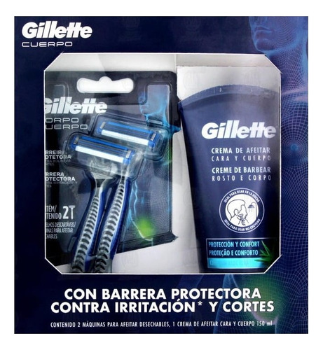 Crema De Afeitar + 2 Rastrillos Desechables Gillette Cuerpo