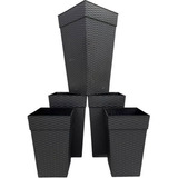 Kit 05 Vasos Rattan Grade Preto Flores E Plantas