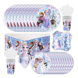 Kit Fiesta Frozen Elsa Platos Y Vasos Desechables 51pcs