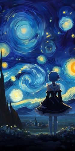 Cuadro Decorativo Anime Goku Van Gogh Noche Estrel  28x40 Cm