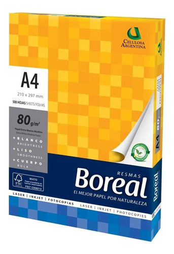 Resma A4 Boreal 80 Gramos 500 Hojas 210mm X 297mm Papel Multifuncion