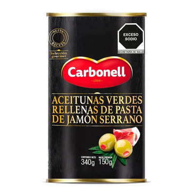 Aceitunas Carbonell Verdes Rellenas de Jamón Serrano 350g | MercadoLibre