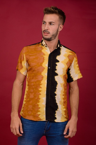 Camisa Manga Corta Fibrana Estampada Talle M Art 2802