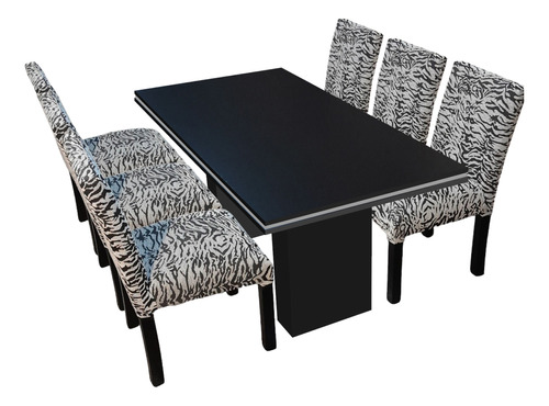 Juego Comedor Mesa Rectangular Tr 160x80 + 6 Sillas Chenille