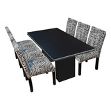 Juego Comedor Mesa Rectangular Tr 160x80 + 6 Sillas Chenille