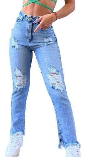 Jeans Mom Grecia Con Roturas Talle Especial Plus Size
