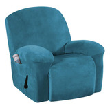 Funda Para Sillon Reclinable De Terciopelo Con Bolsillo Azul