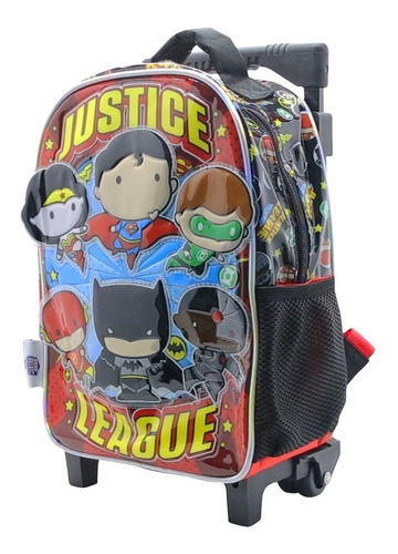 Mochila Liga De La Justicia 12 Pulgadas C/carro Cresko Lj316 Color Negro