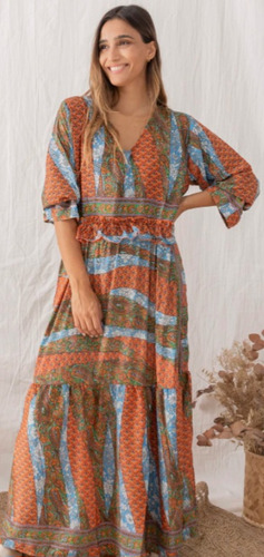 Vestido De Seda Boho Talle Único Amplio