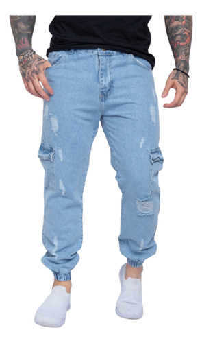 Jogger Mom Hombre Pantalon Jean Con Pasa Cinto Puños Calidad