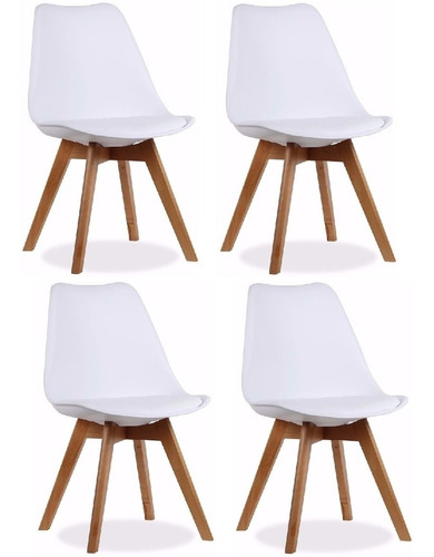 Sillas Tulip Eames Modernas Base Madera Pack 4 Ct