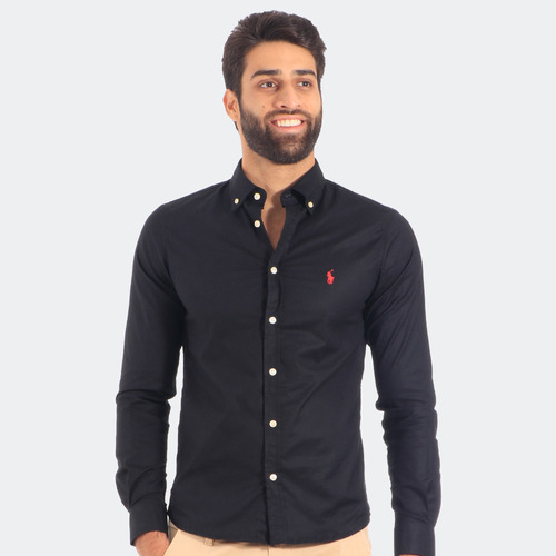 Camisa Social Oxford Masculina Manga Longa Polo Camiseta