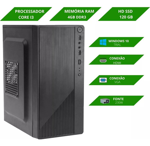 Cpu Desktop Intel Core I3 2,93 Ghz, 4gb Ram, Hd Ssd 120gb