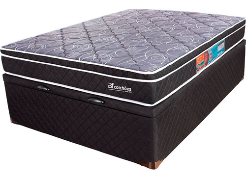 Cama Box Colchão Casal Molas Ensacada Pillow + Box Baú Preto