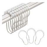 Set De 12 Ganchos Para Cortina De Baño Anillos Aros Argollas Color Acrílico Blanco