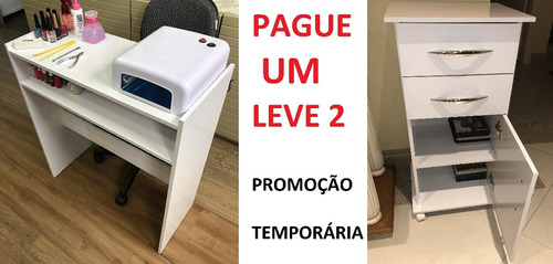 Kit 2 Por 1 - Mesa Para Manicure + Armário Auxiliar De Salão