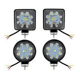 Pqte. 2 Faros Led Cuadrados Y 2 Faros Redondos 9 Led