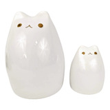 Enfeite Gato Branco E Dourado 20/12cm Cerâmica Kit 2pc
