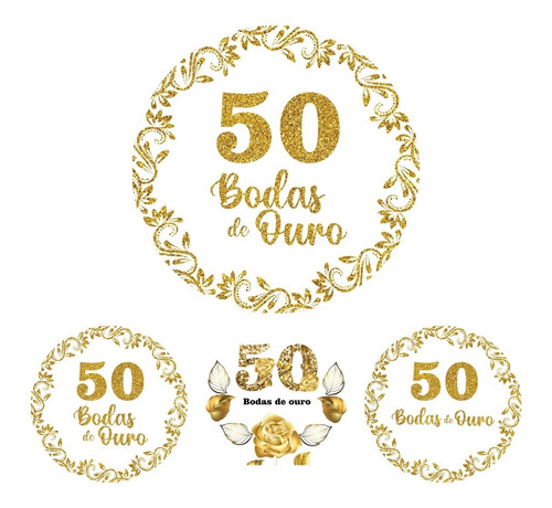 Painel Redondo Bodas De Ouro C/elástico Sublimado 3d 1,50 M