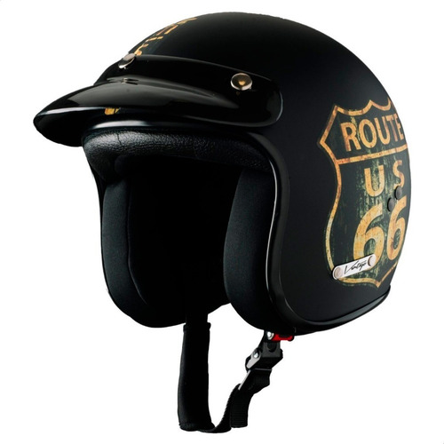 Casco Moto Abierto Vertigo Vintage Ruta 66 Retro Negro Um