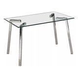 Mesa Vidrio Templado Rectangular Comedor Patas Cromadas 1.20