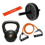 Kit Set Rueda + Pesa Rusa Kettlebell 4 Kg + Bandas Fitnesas