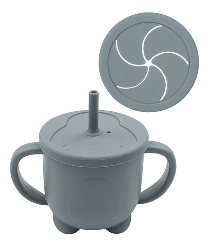 Vaso Silicona Bebe Doble Tapa/uso: Sorbete/contenedor Cereal Color Gris