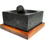 Molcajete Artesanal 22 Cm Base De Madera 