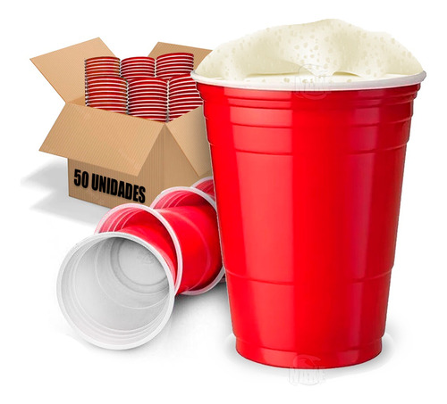 Copo Americano Beer Pong Red Cup 50un Colorido 400ml Oferta