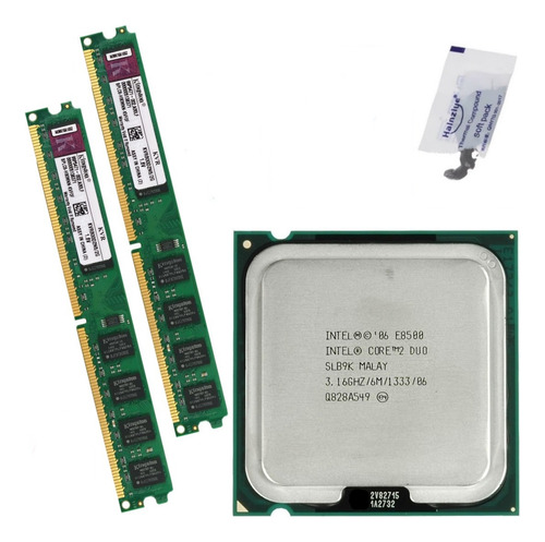 Kit Memória Ddr2 800mhz 4gb + Cpu Core 2 Duo E8500 3,16 Ghz