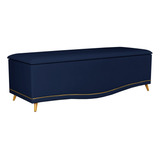 Calçadeira Baú Queen 160cm Com Tachas Imperial Veludo Azul