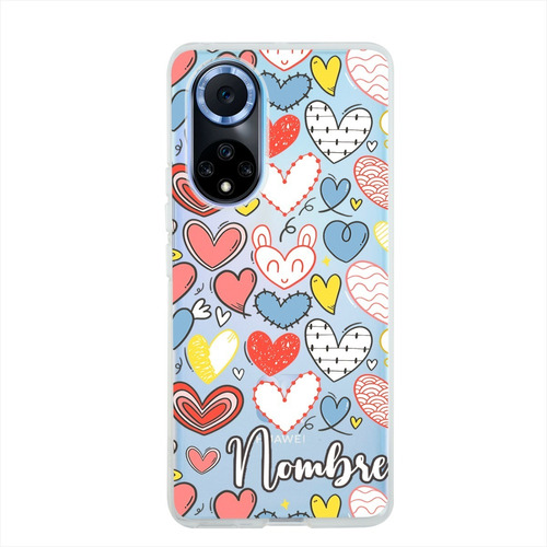 Funda Huawei Antigolpes Corazones Personalizada Con Nombre