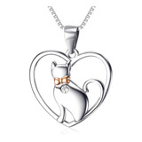 Collar Gato Cristal Plata S925 Joya Moda Mujer