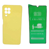 Silicone Case Cerrado Para  Samsung M32 Y Vidrio Ceramico