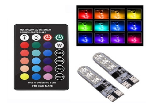 2 Cocuyos T10 Led Con Control Rgb + Strobe + Multicolor