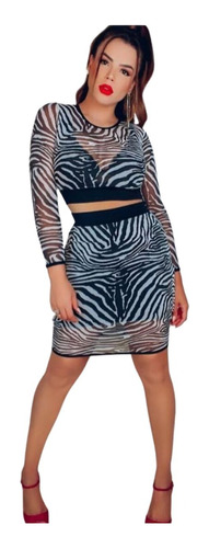 Conjunto Zebra Tule Moda Blogueira Glamour Premium