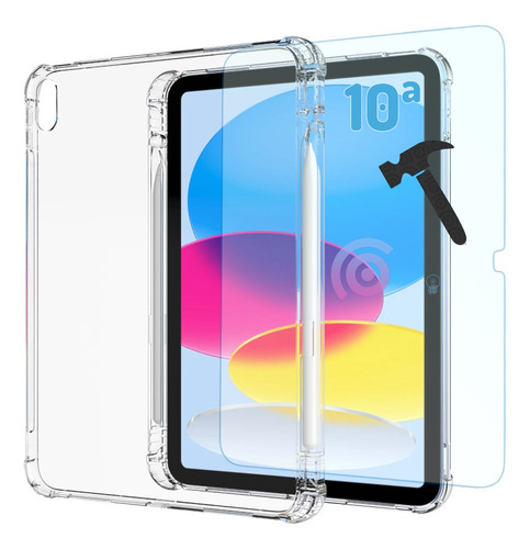 Carcasa Silicona Con Ranura + Vidrio Para iPad 10 Décima Gen