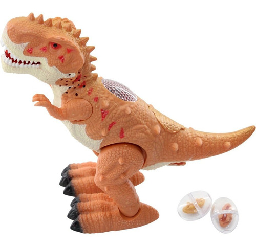 Dinossauro Miniatura T-rex Luz Som Movimento Bota Ovos Bege