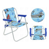 Cadeira De Praia Infantil Alta Em Aluminio - Hot Wheels Azul