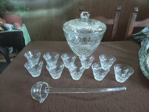 Ponchera De Cristal - Juego De 10 Vasos - Oportunidad !!
